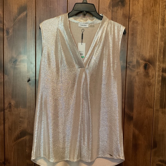 Calvin Klein Women's Shimmering Silver Blouse - Picture 1 of 4